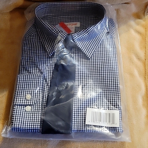 Boys xxL, Black and white checker shirt with black tie. Nwt. *still in bag*. - Picture 1 of 4